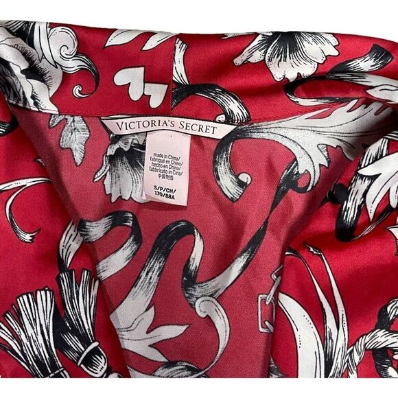 Victoria's Secret Red Black Cherry Satin Asian Wrap Top And Pants Pajama Set S - Picture 4 of 11